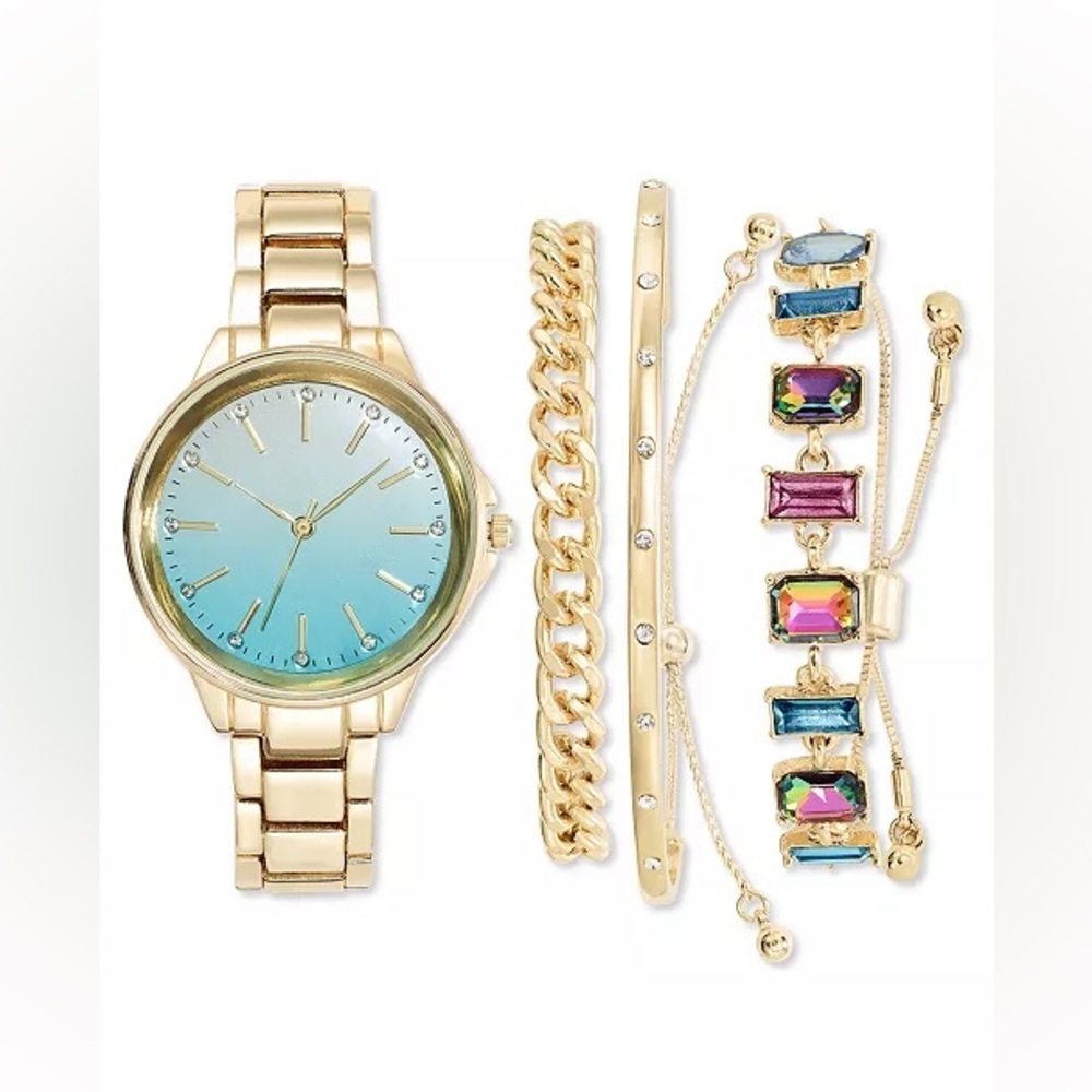 NIB Women's Gold-Tone Bracelet Watch Set